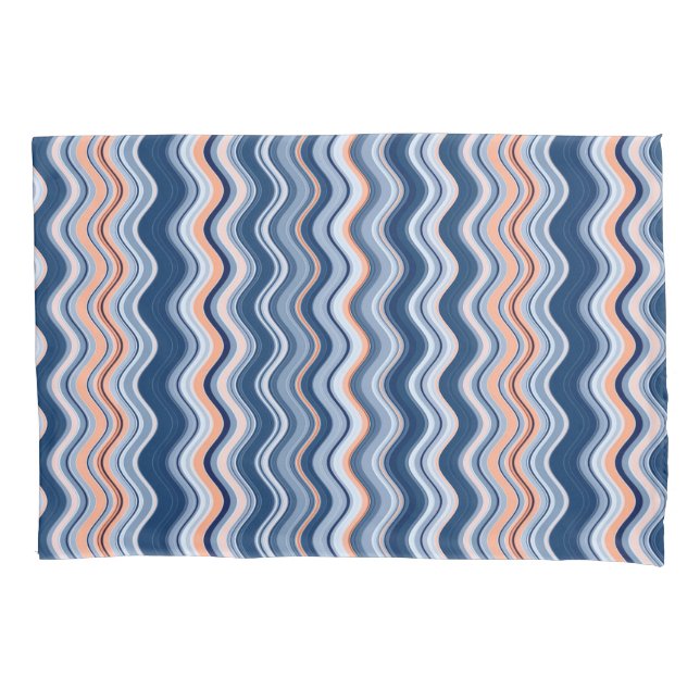 Marine und Orange Wavy Streifen Kissenbezug (Vorderseite)