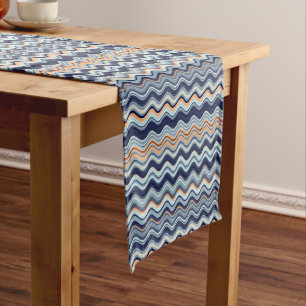 Marine und Orange Wavy Streifen Kurzer Tischläufer