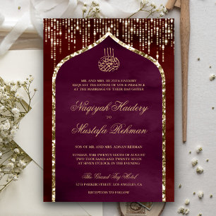 Marine- und Pflaumen-Gold-Glitter-Bogen Muslimisch Einladung