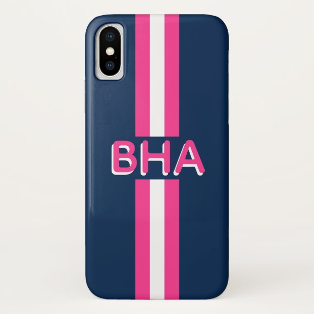 Marine und Pink-Streifen-Monogramm Case-Mate iPhone Hülle (Rückseite)