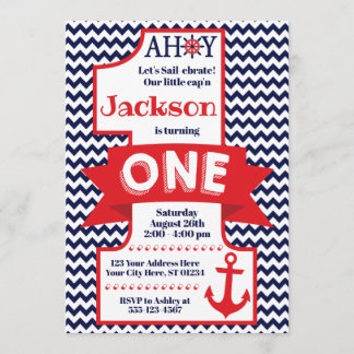 Marine und Red Boy Nautical 1. Geburtstag Einladung