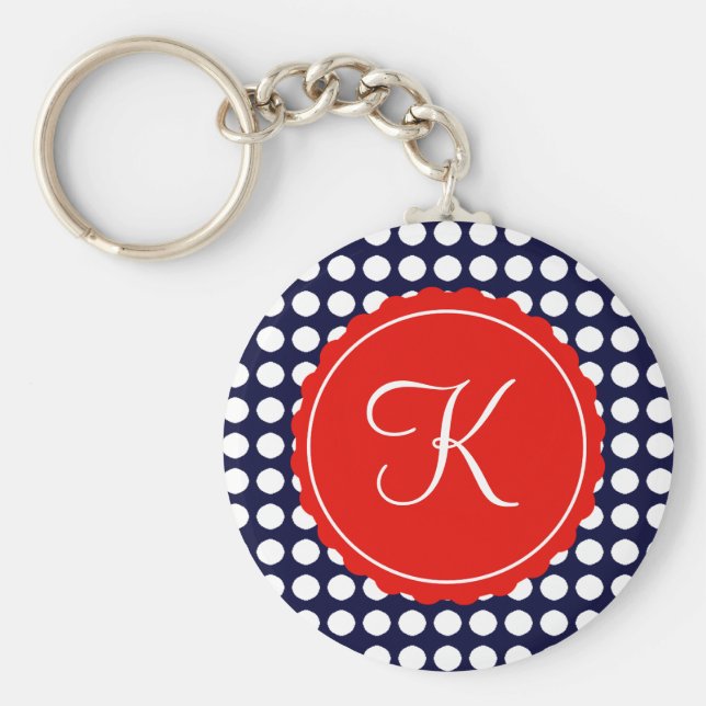 Marine und Red Polka Dots Custom Initial Schlüsselanhänger (Vorne)