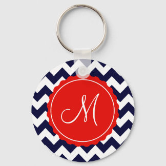 Marine und Red Zig Zag Custom Initial Schlüsselanhänger