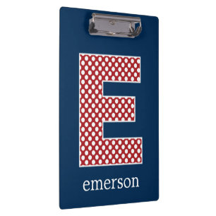 Marine und rote Tupfen mit Monogramm-Buchstaben E Klemmbrett