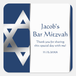 Marine-und Silber-Davidsstern Bar Mitzvah Quadratischer Aufkleber