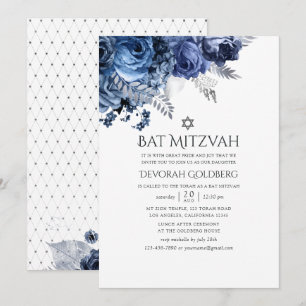Marine und Weiß mit Silberfräsen und Bat Mitzvah Einladung