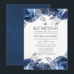 Marine und Weiß mit Silberfräsen und Bat Mitzvah Einladung<br><div class="desc">Navy und Weiß Blume schlagen mitzvah Einladung mit Akzenten von Silber.</div>