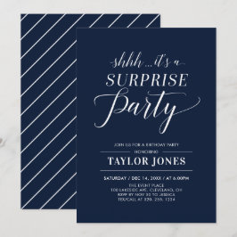 Marine und Weiß | Modern Surprise Birthday Party Einladung