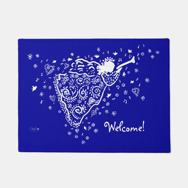 Marine und weiße Engels-Fußmatte Fußmatte (Vorderseite)