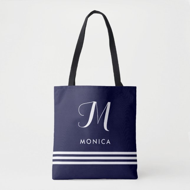 Marine und weiße hoch entwickelte Streifen und Tasche (Vorderseite)