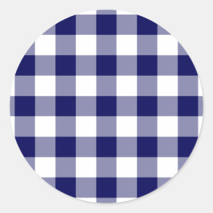 Marine und White Gingham Pattern Runder Aufkleber