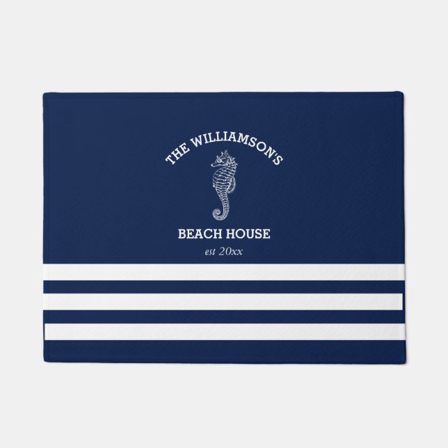 Marine und White Strip Beach House | SEEPFERD Fußmatte (Vorderseite)