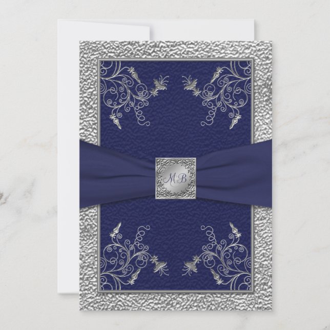 Marine-und Zinn-mit Monogramm Hochzeits-Einladung Einladung (Vorderseite)
