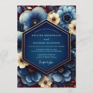 Marine vergoldete Anemonen-Hochzeit Einladung
