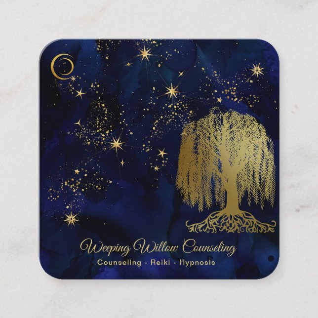 *~* Marine weinende Willow Tree Gold Universe Cosm Quadratische Visitenkarte (Vorderseite)