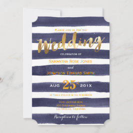 Marine-weißes Aquarell Stripes Goldhochzeit Einladung