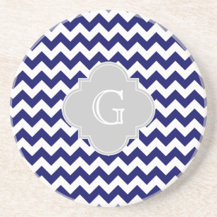 Marine weißes Zickzack graues Quatrefoil Monogramm Untersetzer