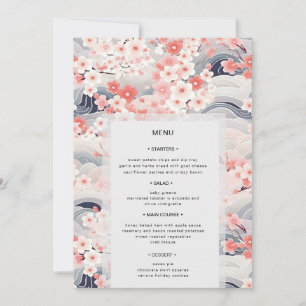 Marine Wellen Sakura Florale Moderne Hochzeitsmenü Einladung