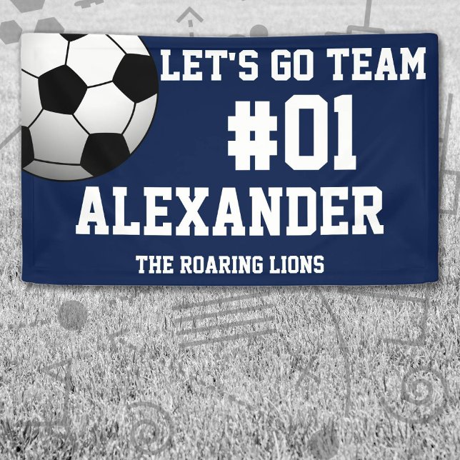 Marine White Soccer Team Spirit Banner (Navy and White Soccer Let's Go Team Banner. Celebrate your high school or college athlete.)