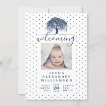 Marine Willow Family Tree Baby Faire-part de naiss