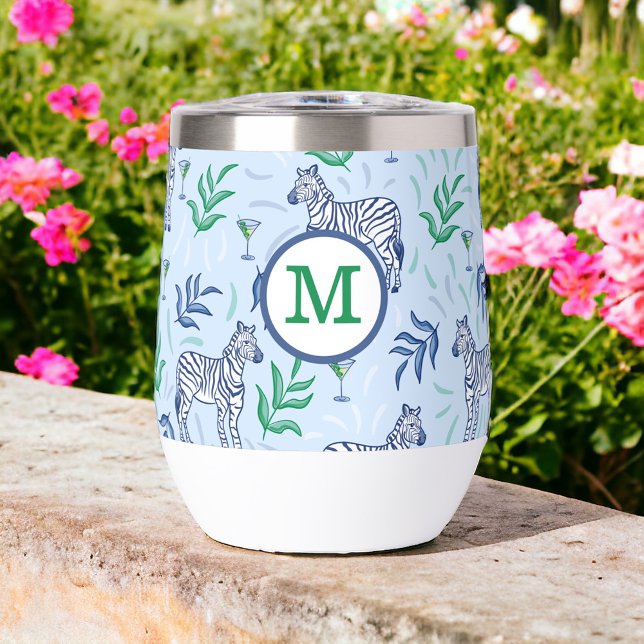 Marine Zebra Martinis Blue Monogram Preppy (Créateur téléchargé)