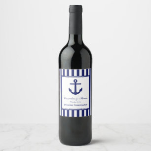 Marineanker Navy Blau Rahmen 2, Weißer Streifen DI Weinetikett