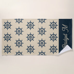 Marinebad & Monogram Beige Coastal Zuhause Strandtuch