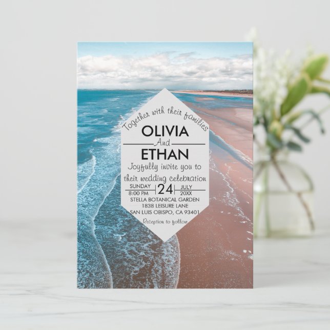 Marinebadestrand Hochzeitseinladung Einladung (Stehend Vorderseite)