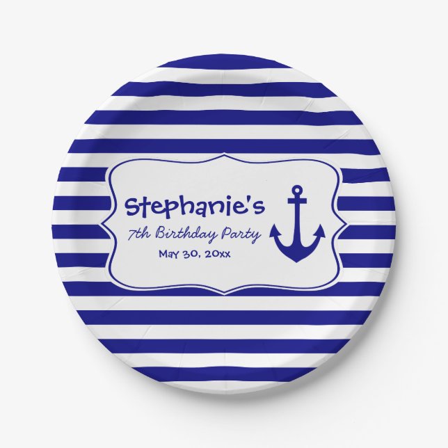 Marinebänder und nautische Ankerpartei Pappteller (Vorderseite)