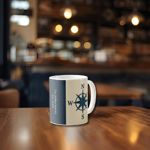 Marinebass auf Beige & Familienname Jahr Kaffeetasse