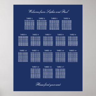 Marineblau 17 Tisch Hochzeit Sitzordnung Poster