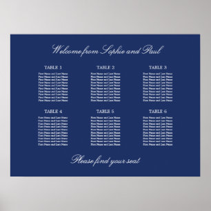 Marineblau 6 Tische Hochzeits-Sitzplan Poster