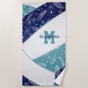 Marineblau aquamarine künstlerische Boho Doodle Gi Strandtuch