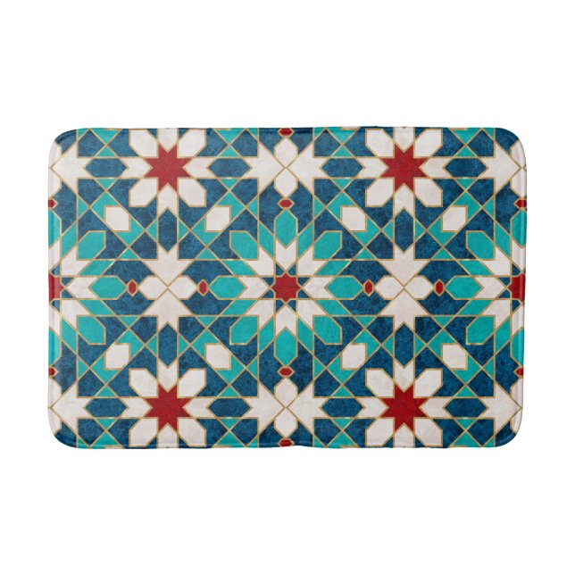 Marineblau Aquamariner weißer Marmor marokkanische Badematte (Vorderseite)