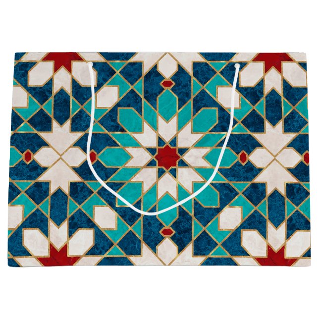 Marineblau Aquamariner weißer Marmor marokkanische Große Geschenktüte (Vorderseite)