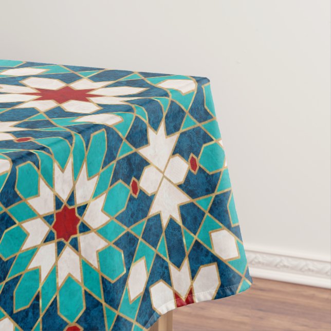 Marineblau Aquamariner weißer Marmor marokkanische Tischdecke (Beispiel)