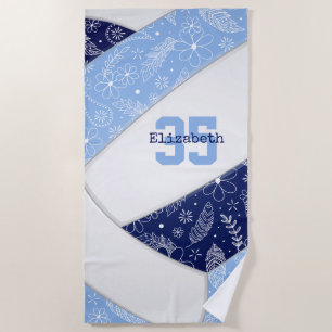 Marineblau blauer Boho blumendoodle Muster Volleyb Strandtuch