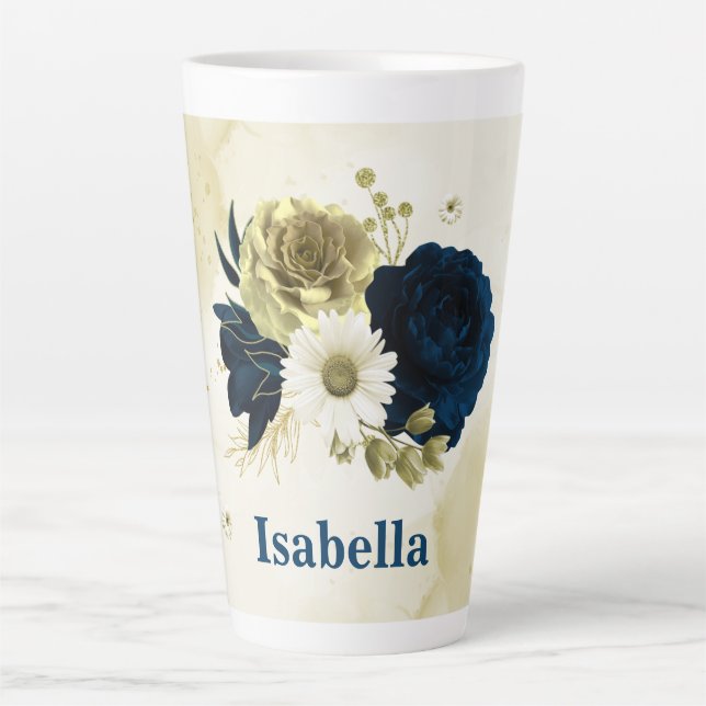 Marineblau-Blume Milchtasse (Vorderseite)