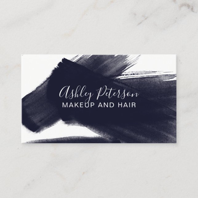 Marineblau Brushstrokehaar-Make-uptypographie Visitenkarte (Vorderseite)