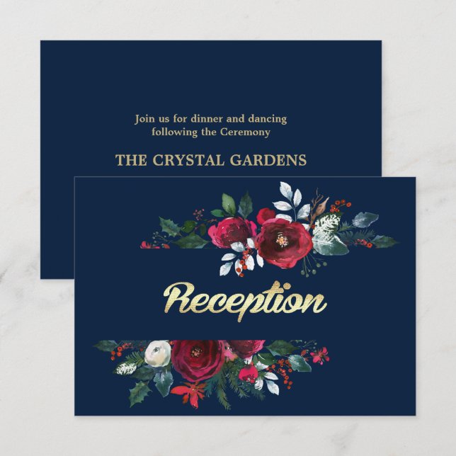 Marineblau | Burgundy Bloom Wedding Cards Einladung (Vorne/Hinten)