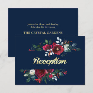 Marineblau   Burgundy Bloom Wedding Cards Einladung