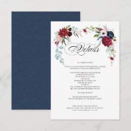 Marineblau | Burgundy Bloral Wedding Detail Cards Einladung