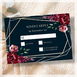 Marineblau | Burgundy Floral Wedding RSVP Card