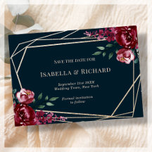 Marineblau | Burgundy Floral Wedding Save the Date