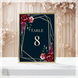 Marineblau | Burgundy Floral Wedding Tischnummer