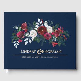 Marineblau | Burgundy Red Bloom Wedding Guest Book Gästebuch