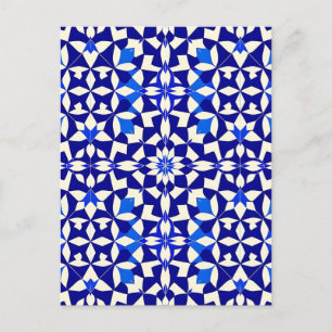Marineblau geometrisches Blumenmuster Postkarte