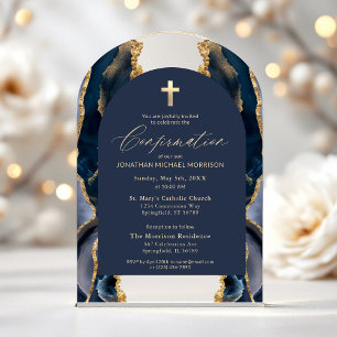 Marineblau-Gold-Achat-Firmung Modern Elegant Acryleinladungen
