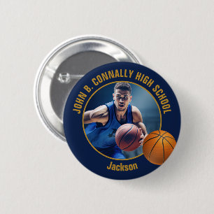 Marineblau Gold Basketballspieler Foto High School Button
