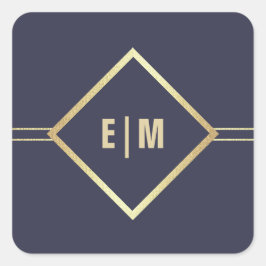 Marineblau | Gold Custom Monogram Wedding Quadratischer Aufkleber